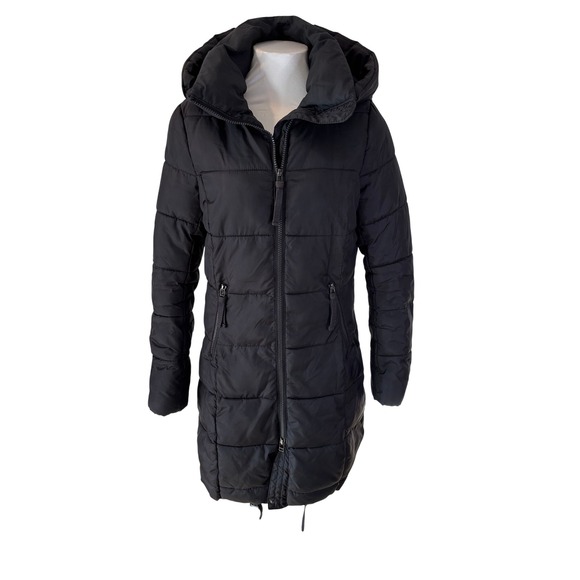 H&M Jackets & Blazers - H&M L.O.G.G. Women Black Quilted Hooded Puffer Coat Jacket Size 2 0420102 4